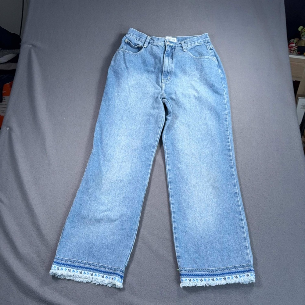 Vintage LA Blues Jeans Womens 30x29 Decorative Frayed Hem Wide Leg Size 14